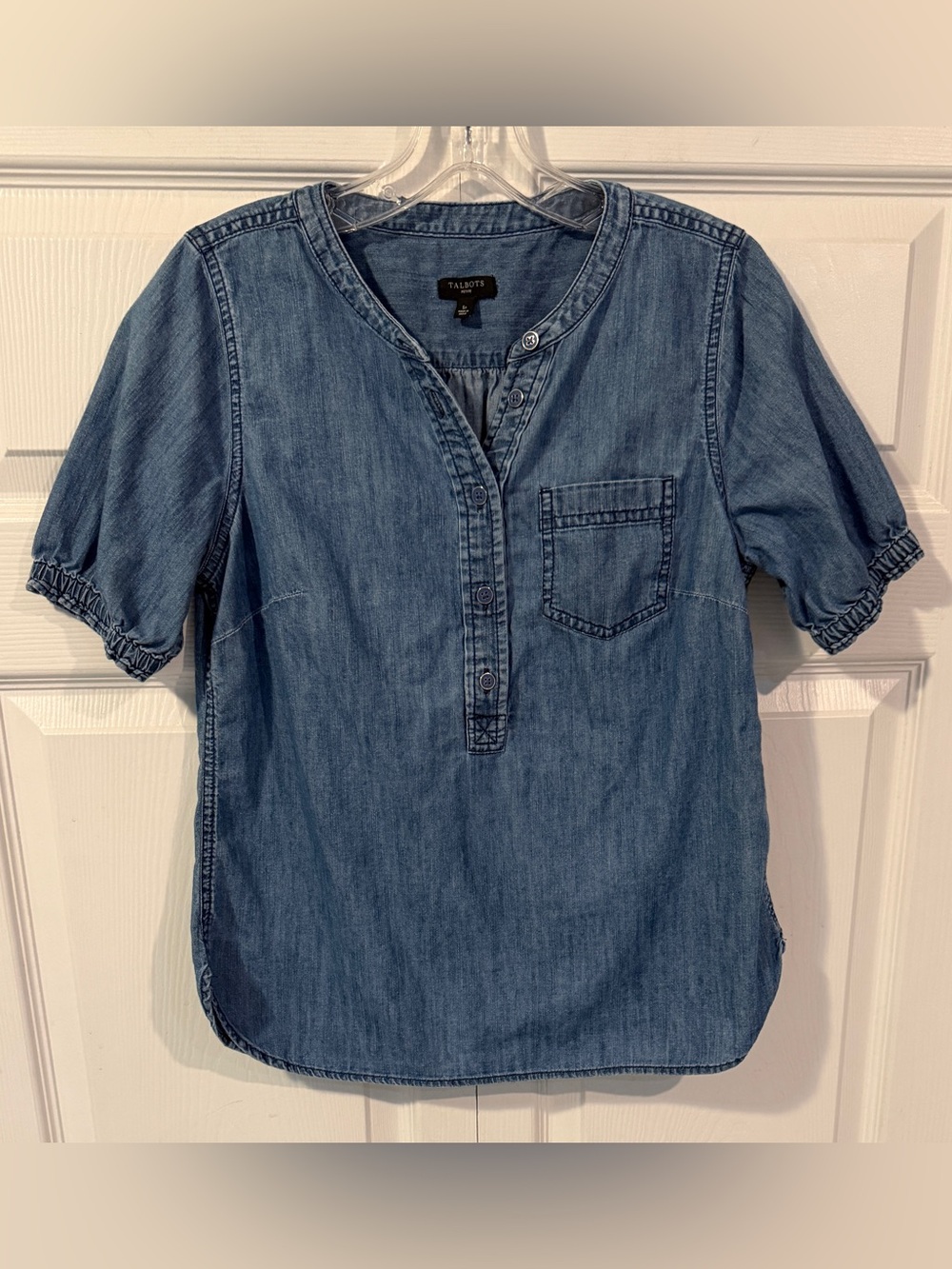 Talbots Washed Denim Sh Sl Blouse Top